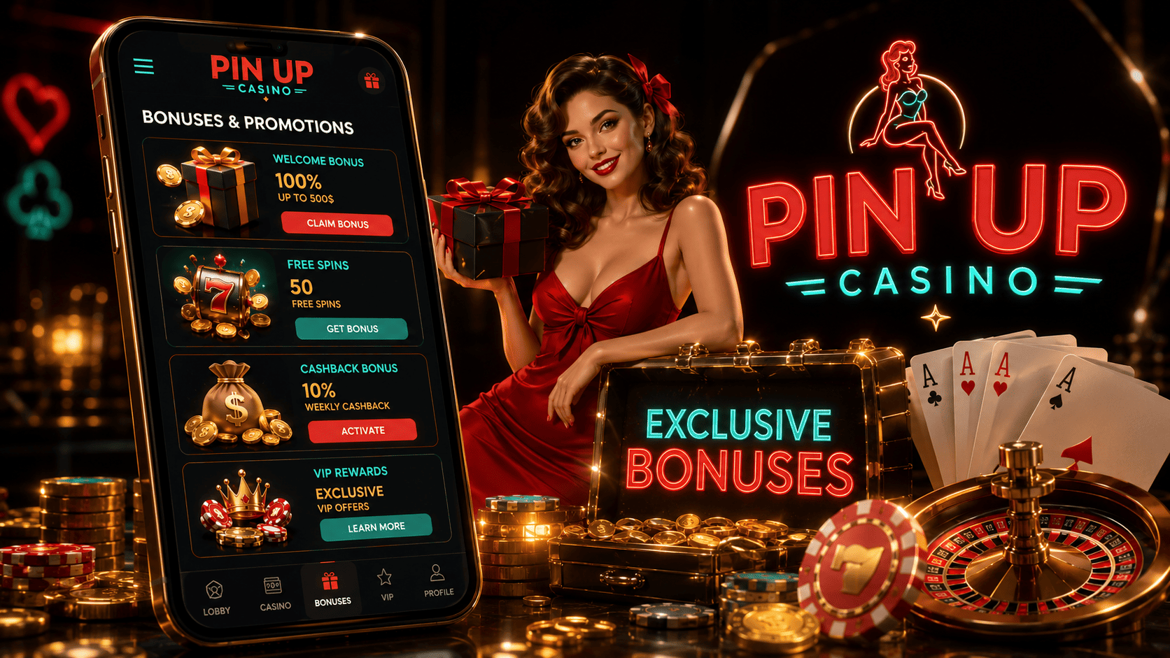 Pin Up bonus bo‘limi va aksiyalar sahifasi