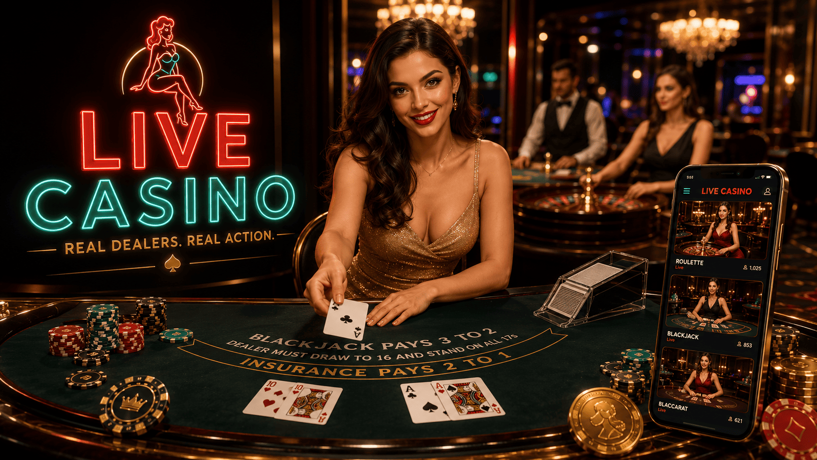 Live casino lobby va real diler stollari